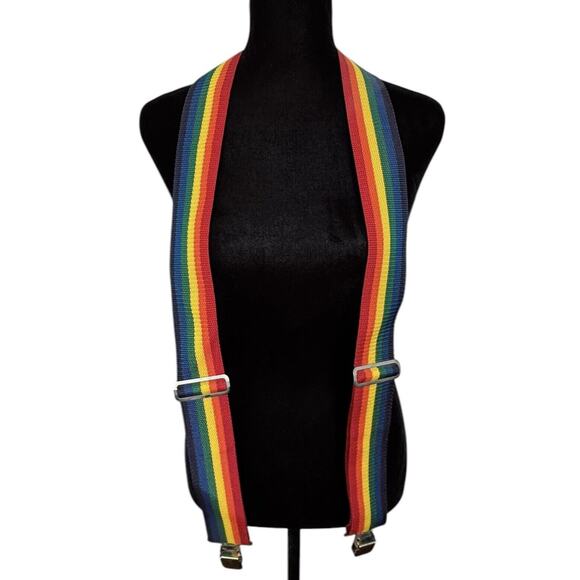 Clip on Rainbow Suspenders Custom Leathercraft #110 RB Cowhide Nylon Festival - Picture 1 of 5